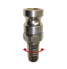 Male adapter with rotating hose stem, normal clamping or hydraulic crimping