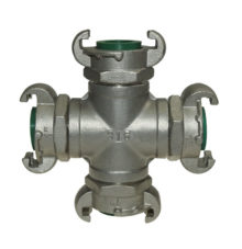 X-branch with 4 assembled couplings made of stainless steel